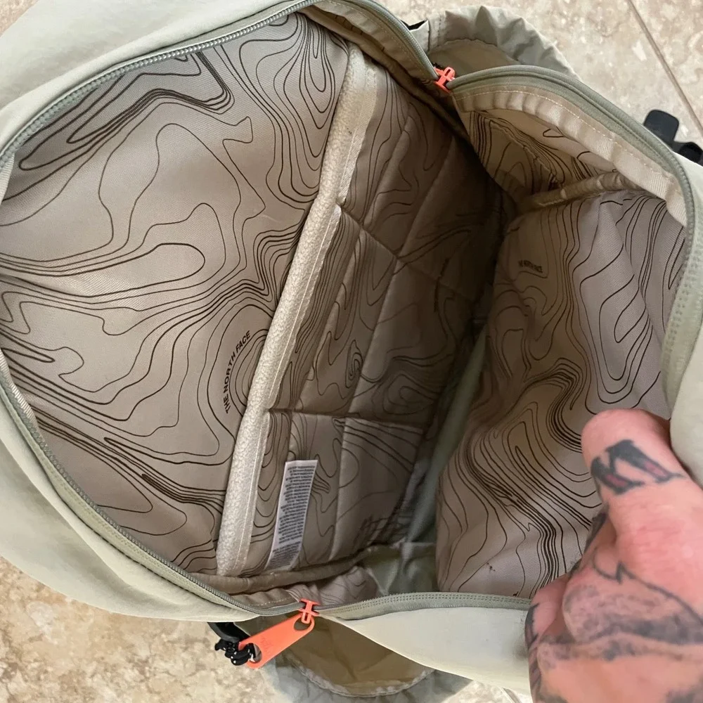 The North Face Bozer Backpack Grey Yellow Topographic Lining Hiking Bag